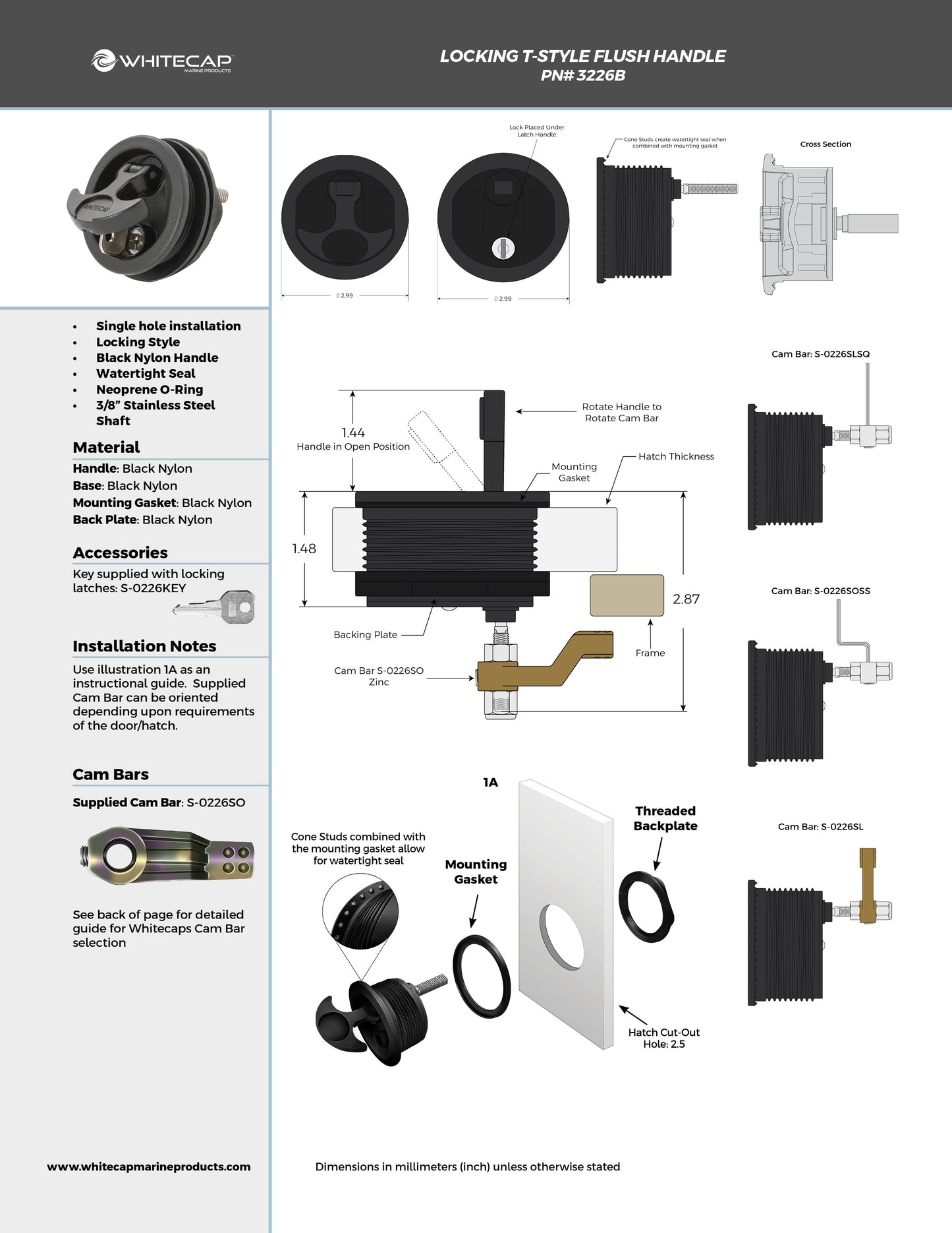 Locking Black Nylon T-Style Non-Compression Handle