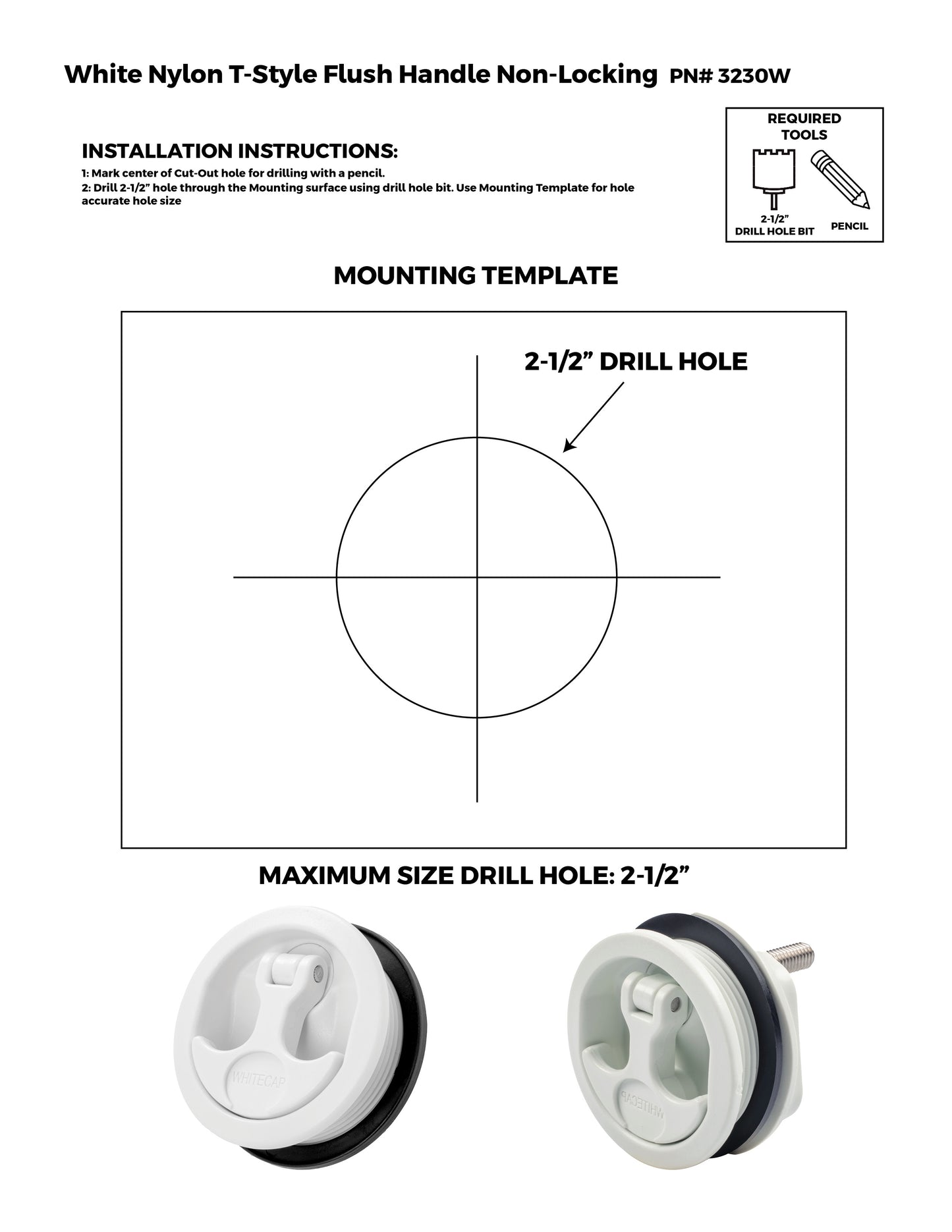 Non-Locking White Nylon T-Style Non-Compression Handle