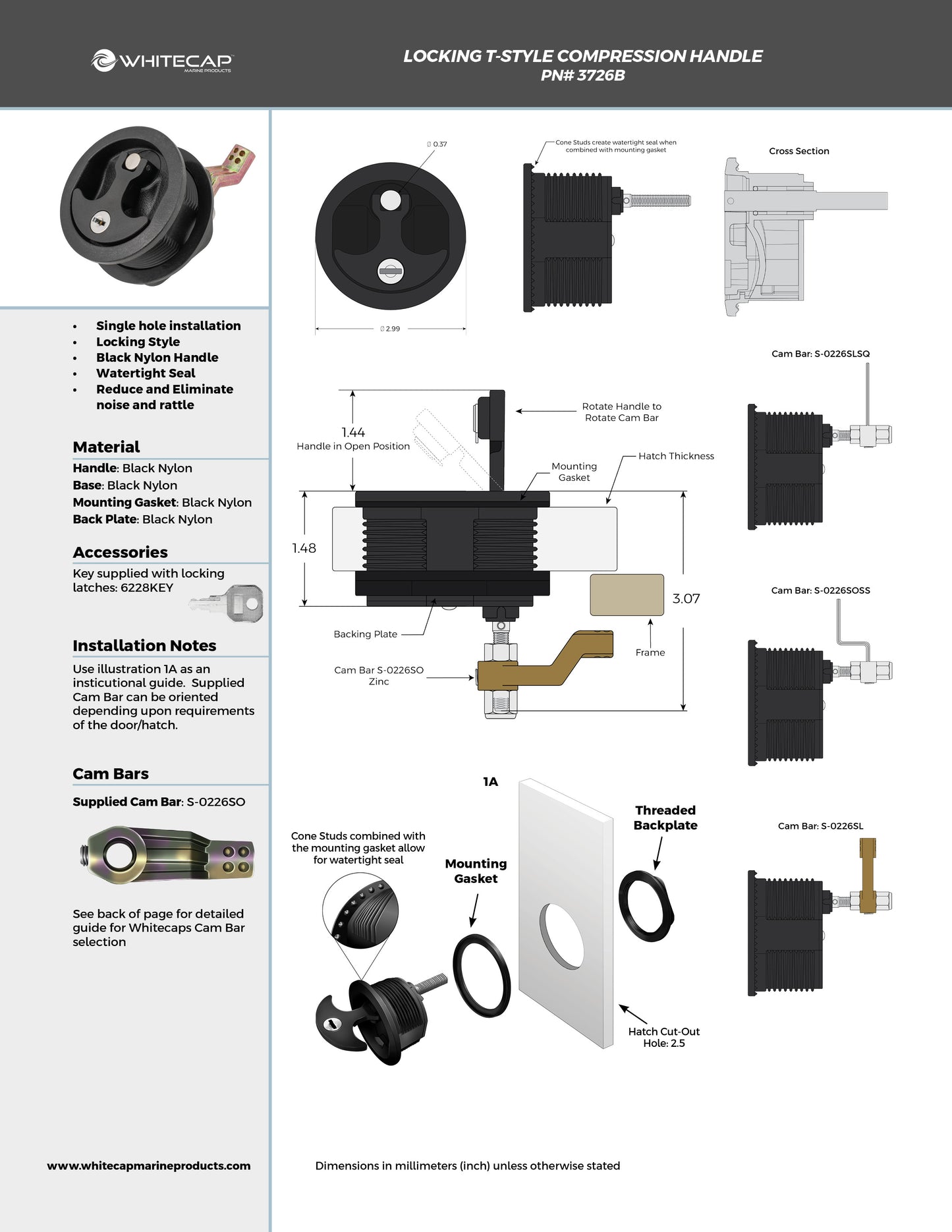 T-Style Black Nylon Compression Handle - Locking