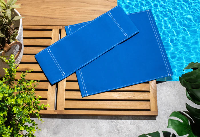 Premium Grade Teak Folding Directors Chair with Pacific Blue Sunbrella® Fabric Seat Slings