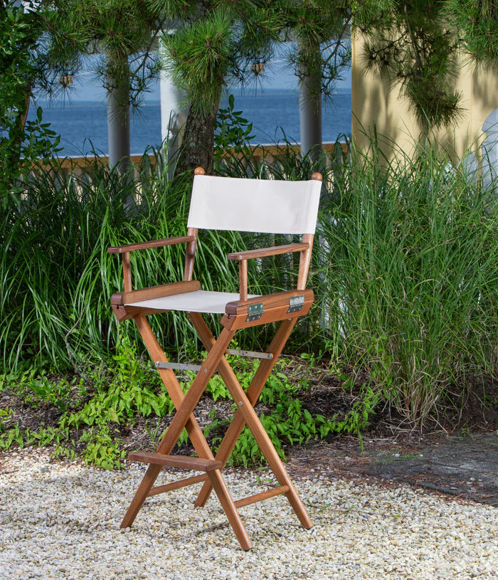Premium Grade Teak Folding Captains Chair with White Sunbrella® Fabric Seat Slings