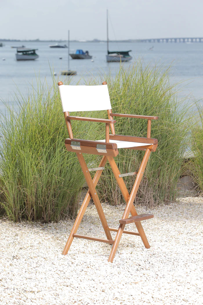 Premium Grade Teak Folding Captains Chair with Oyster Sunbrella® Fabric Seat Slings