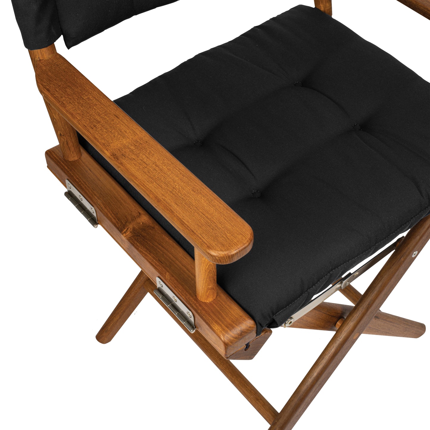 Premium Grade Teak Folding Director's Chair with Black Sunbrella® Fabric Seat Cushions
