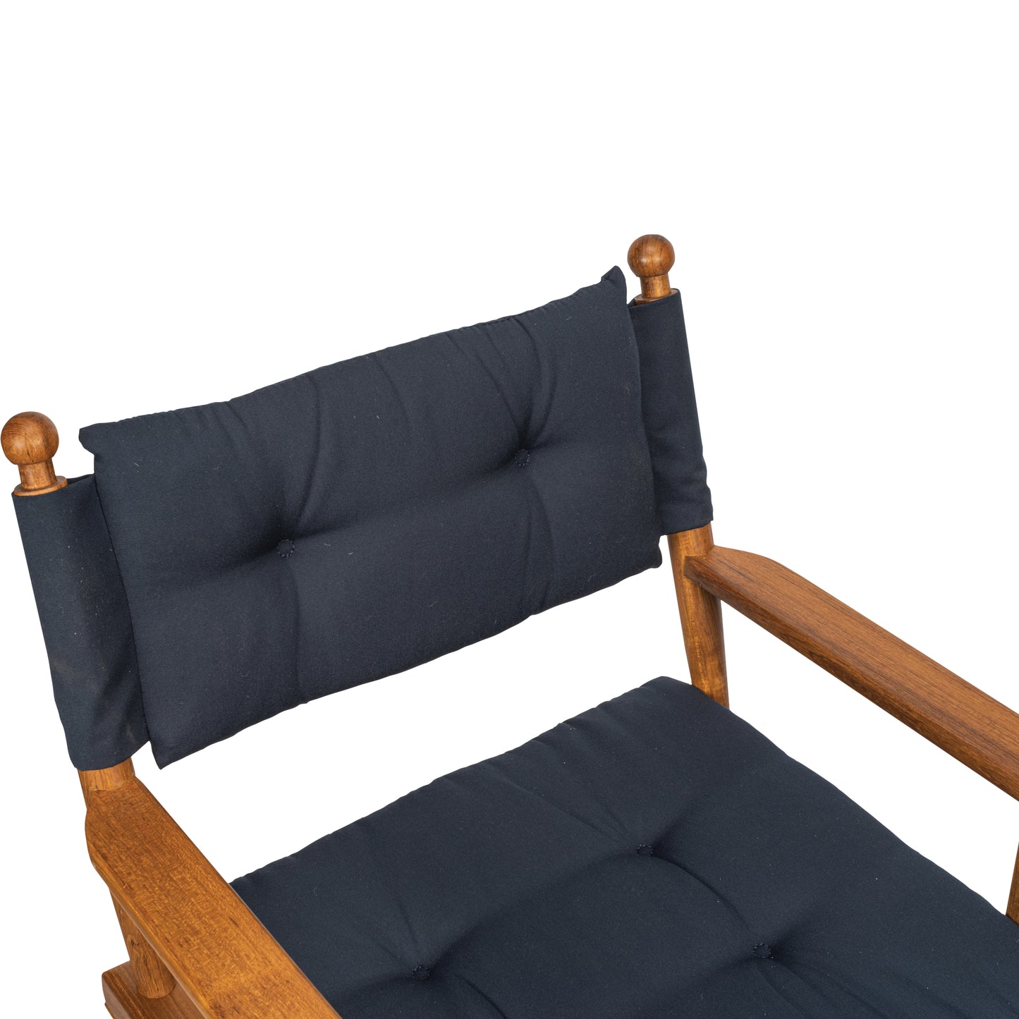 Premium Grade Teak Folding Director's Chair with Navy Sunbrella® Fabric Seat Cushions