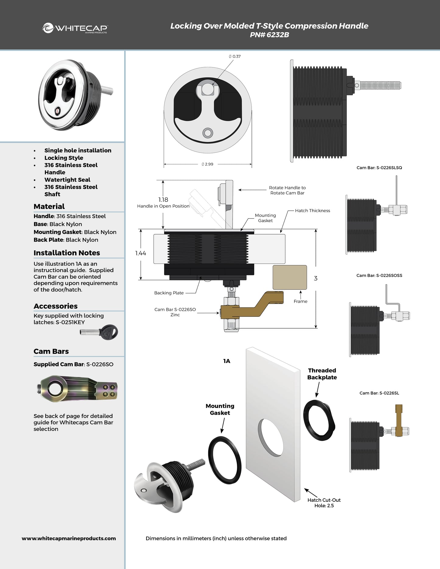 Black Nylon & Stainless Steel Over Molded T-Style Compression Handle Locking