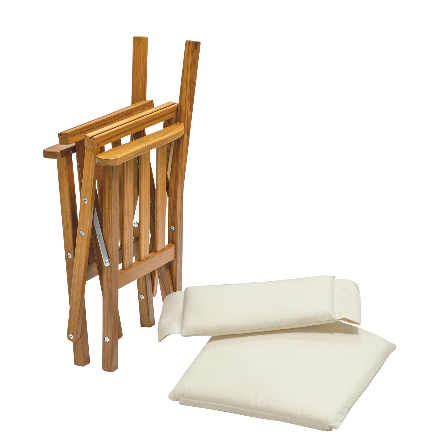 Premium Grade Teak Folding Director's Chair II with Oyster Sunbrella® Fabric Seat Cushions