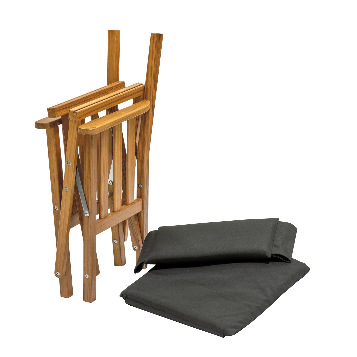 Premium Grade Teak Folding Director's Chair II with Black Sunbrella® Fabric Seat Cushions