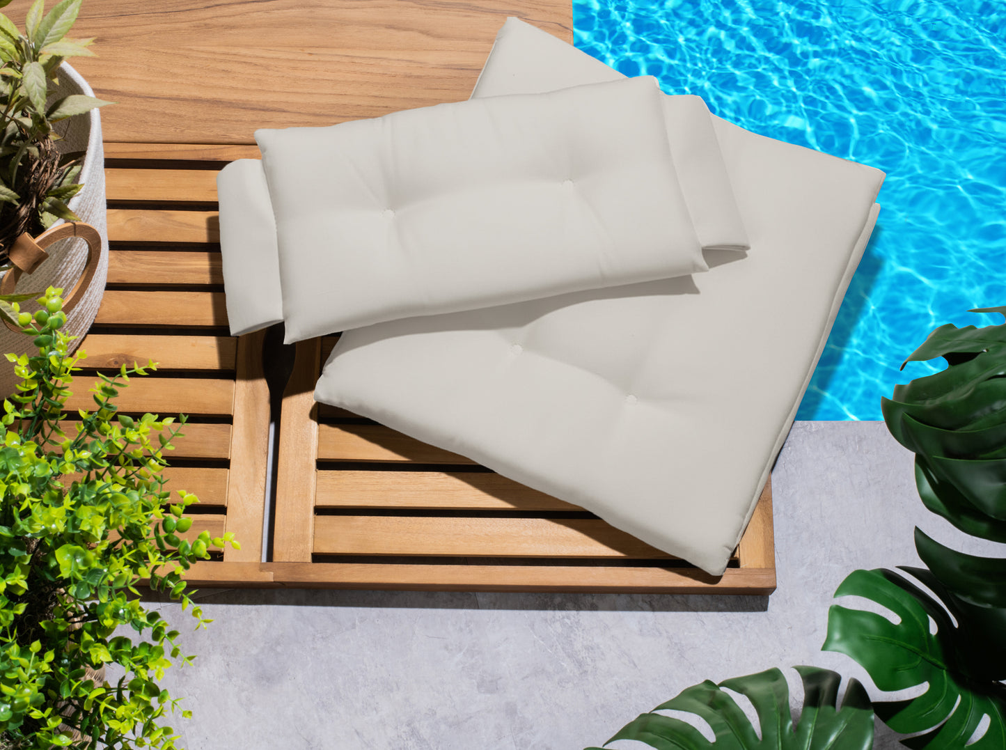 Premium Grade Teak Newport Folding Director's Chair with Oyster Sunbrella® Fabric Seat Cushions