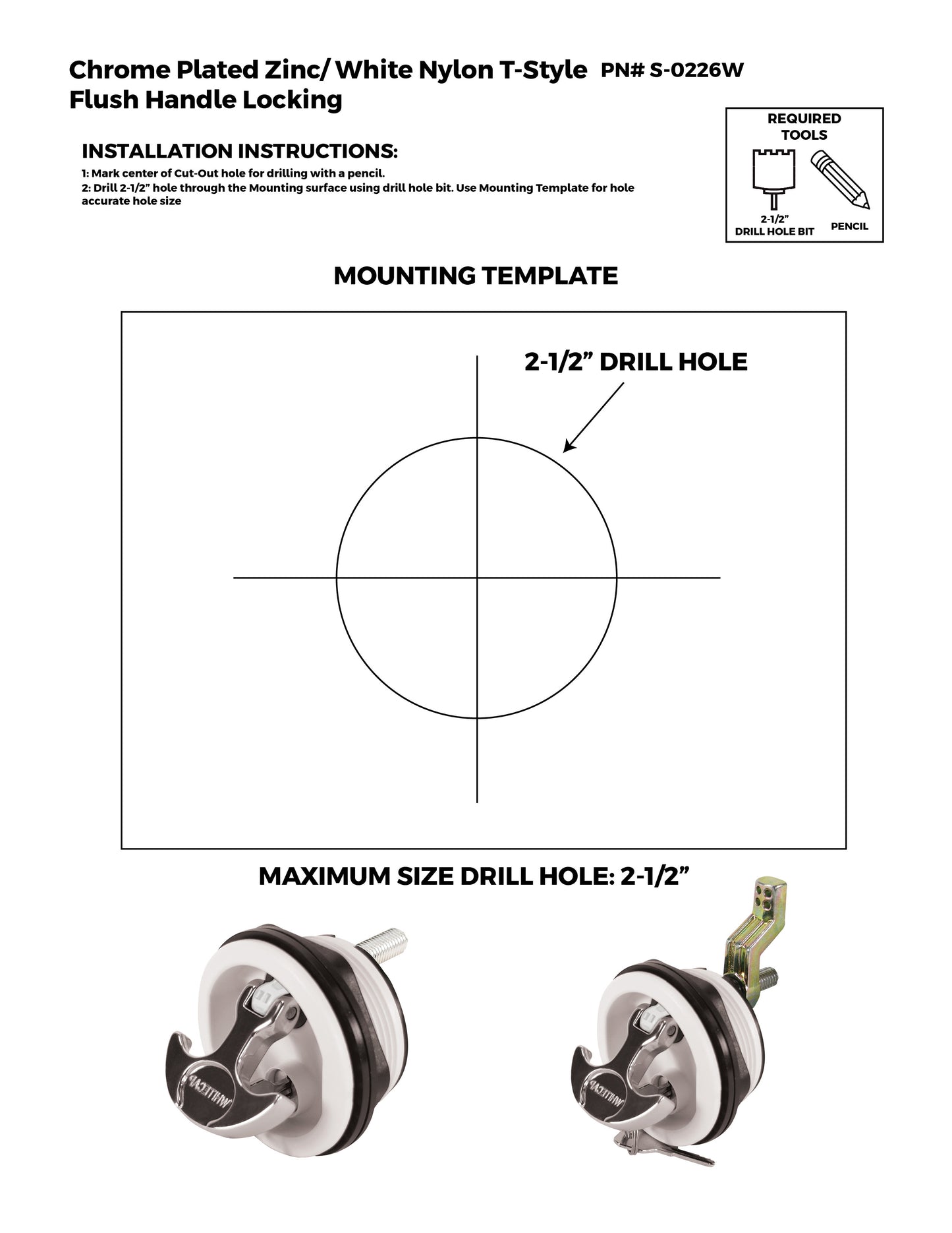 Locking Chrome Plated Zinc White Nylon T-Style Non-Compression Handle