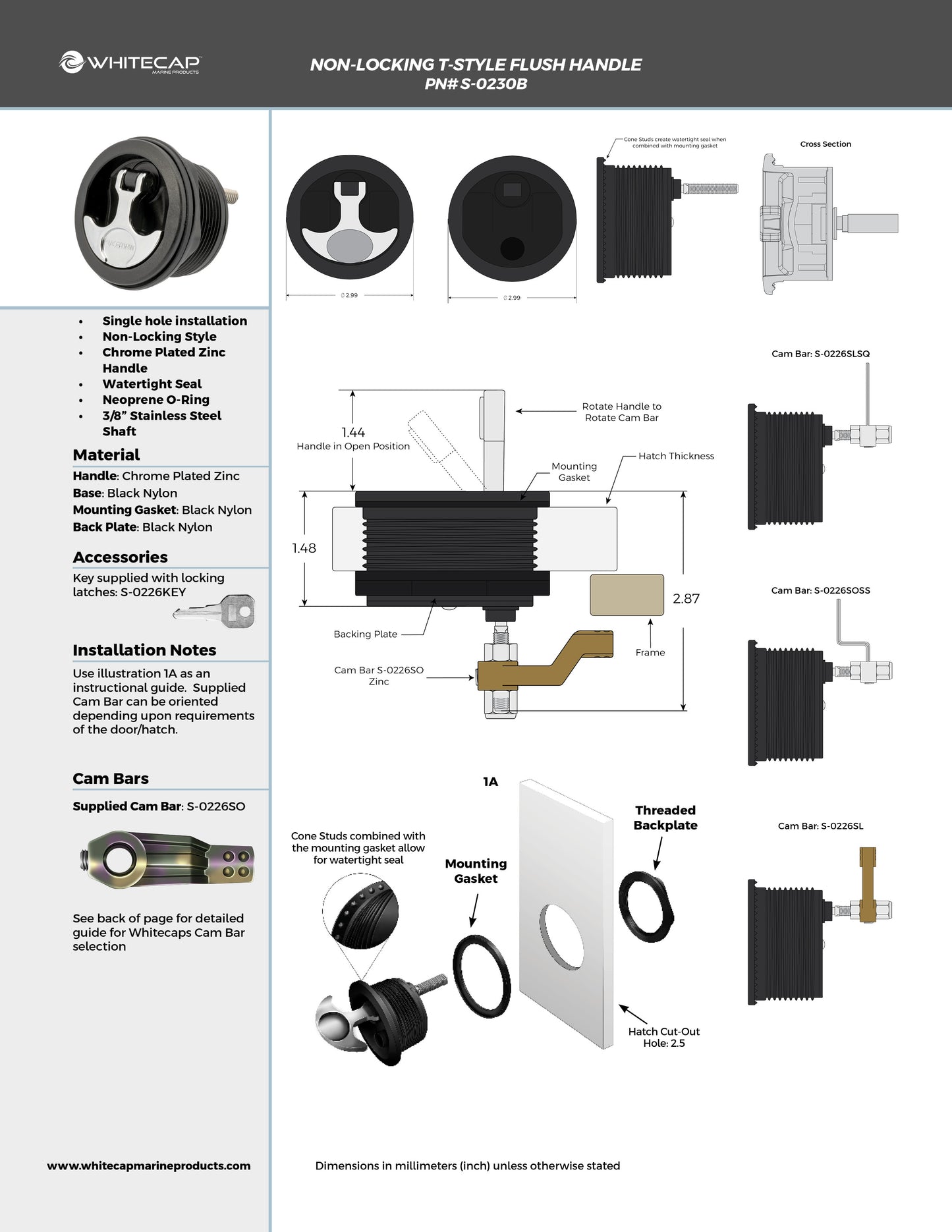 Non-Locking Chrome Plated Zinc Black Nylon T-Style Non-Compression Handle