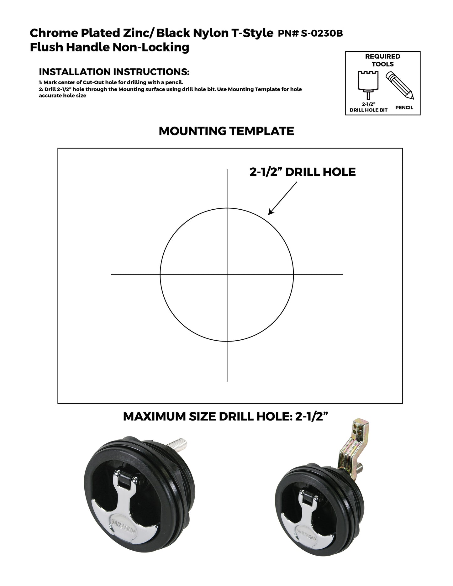 Non-Locking Chrome Plated Zinc Black Nylon T-Style Non-Compression Handle