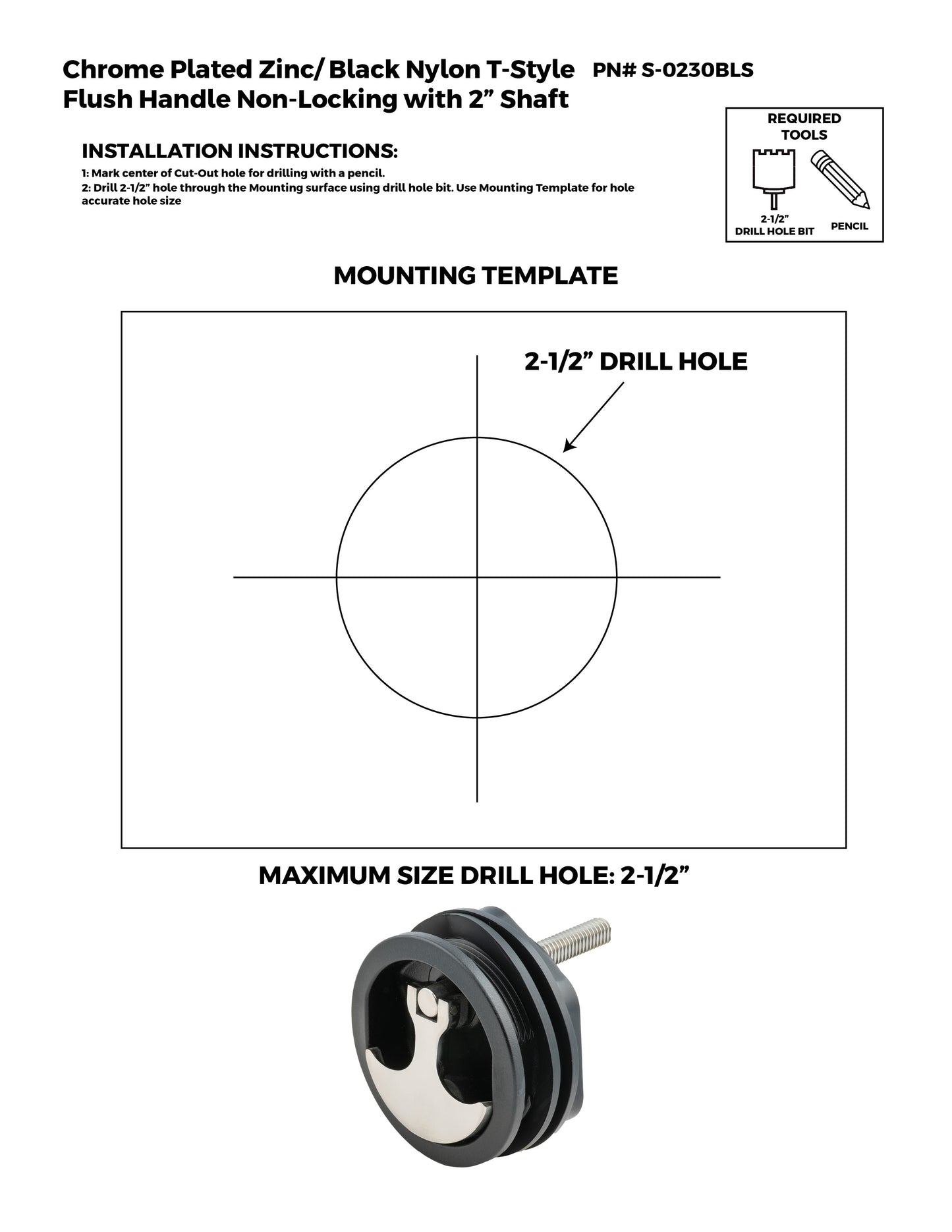 Non-Locking Long Shafted Chrome Plated Zinc Black Nylon T-Style Non-Compression Handle