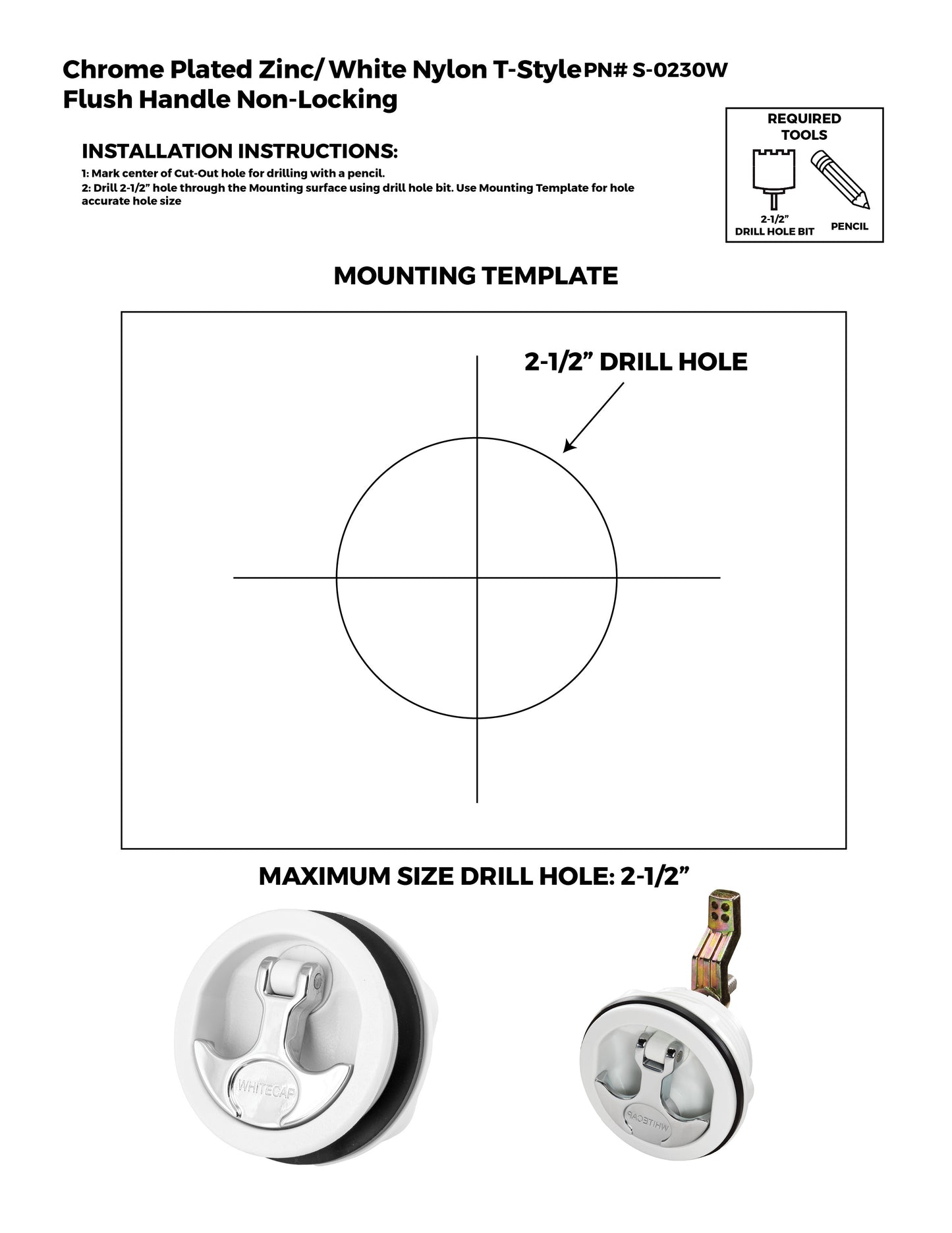 Non-Locking Chrome Plated Zinc White Nylon T-Style Non-Compression Handle