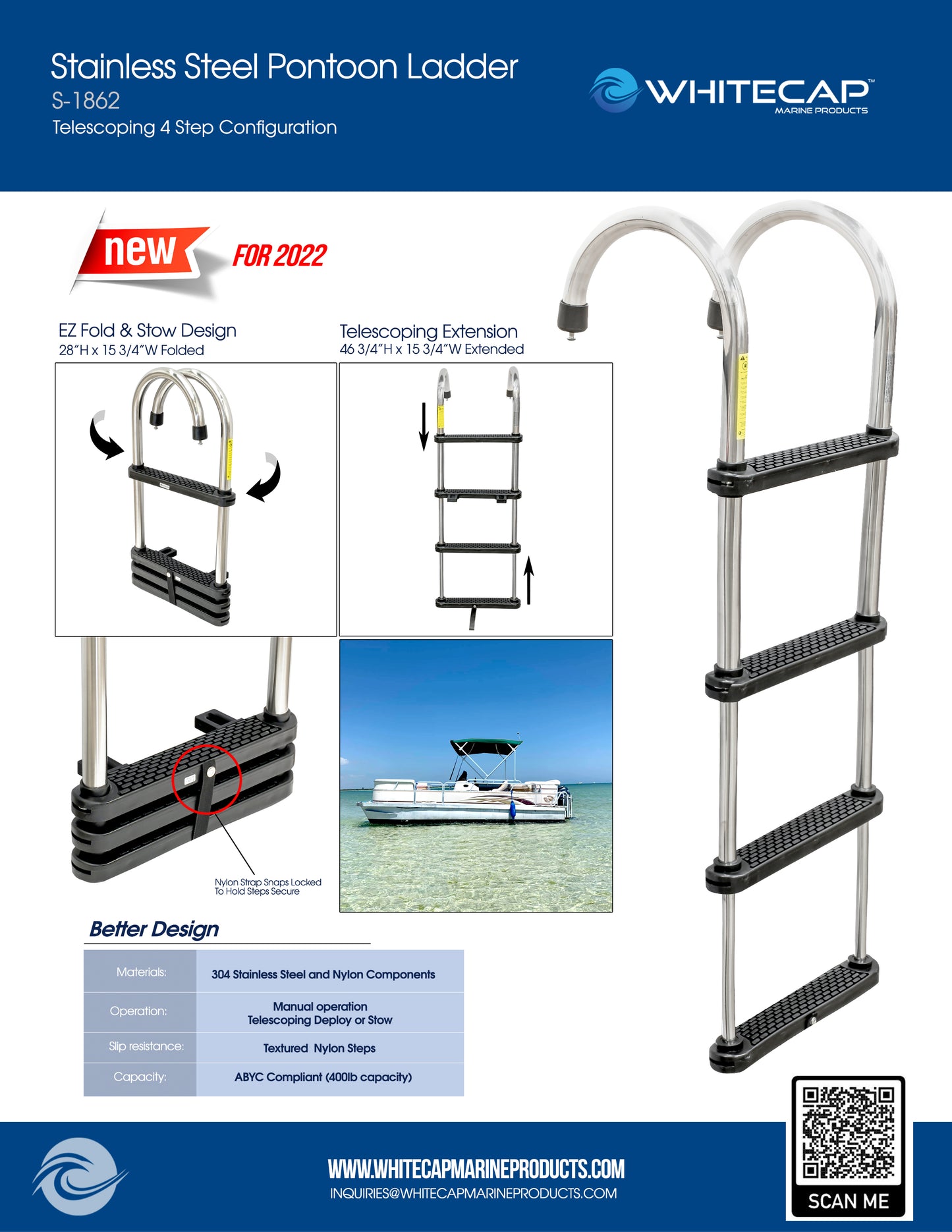 Anodized Aluminum Telescoping 4-Step Pontoon Ladder