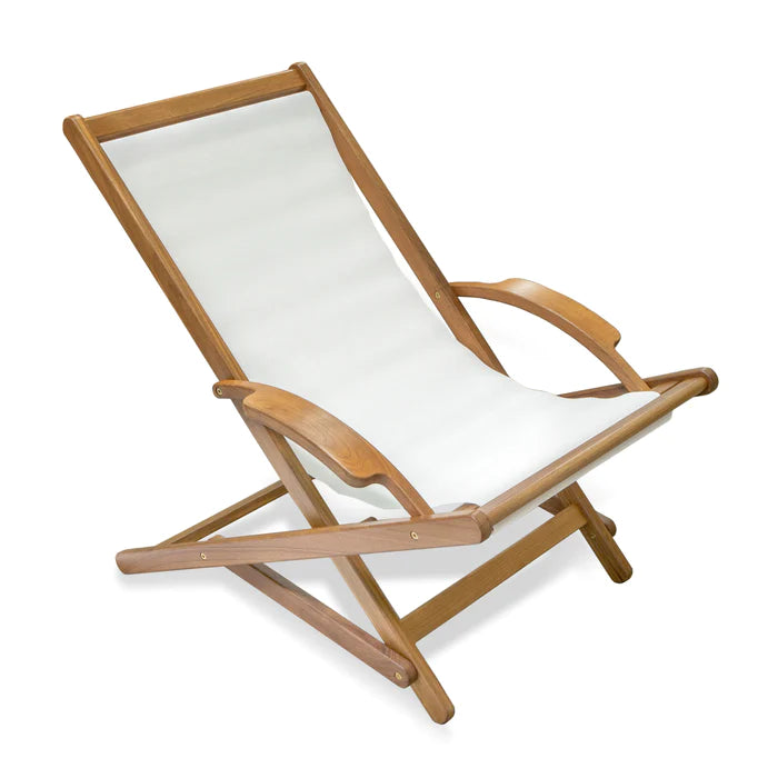 38" Premium Grade Teak Folding Sun Chair with White Batyline Sling