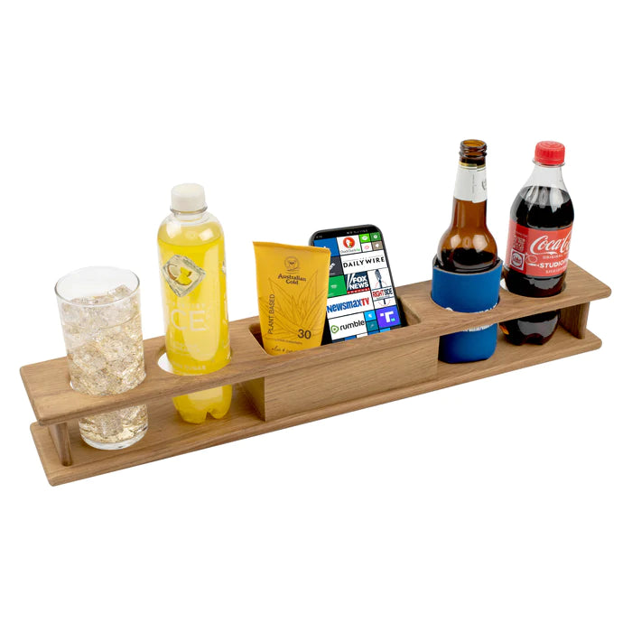 14-1/4" Premium Grade Teak Four Glass Holder with Storage Tray