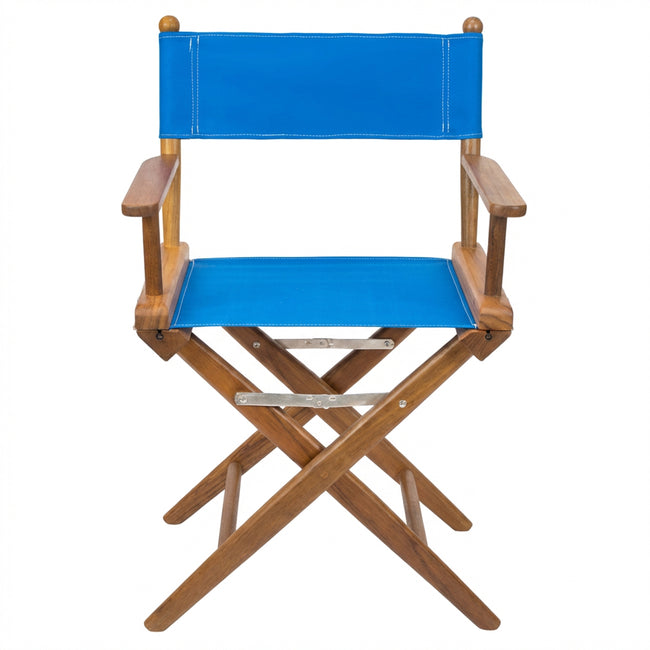 Premium Grade Teak Newport Folding Directors Chair with Pacific Blue Sunbrella® Fabric Seat Slings