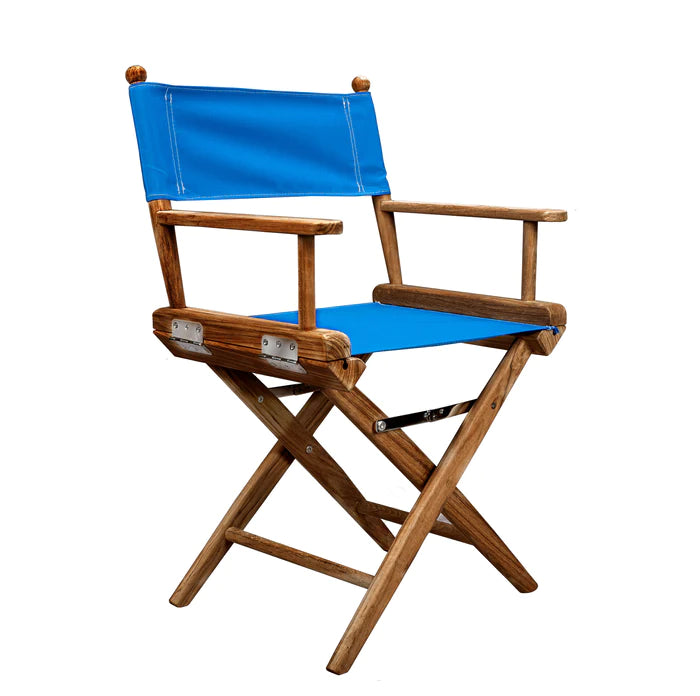 Oiled Finish Directors Chair with Pacific Blue Sunbrella® Fabric Covers