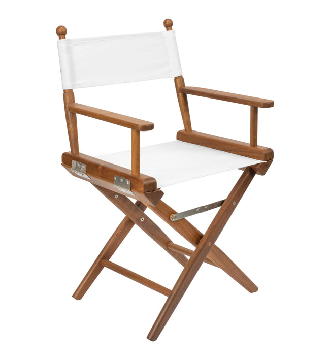 Premium Grade Teak Newport Folding Directors Chair with White Sunbrella® Fabric Seat Slings