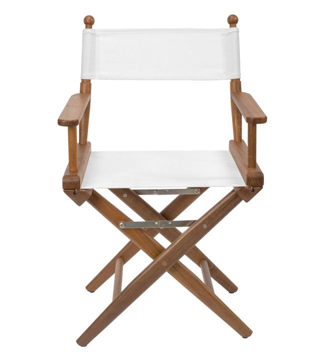 Premium Grade Teak Newport Folding Directors Chair with White Sunbrella® Fabric Seat Slings