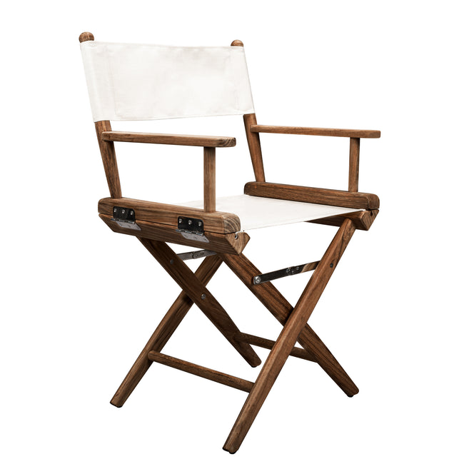 Premium Grade Teak Folding Directors Chair with White Sunbrella® Fabric Seat Slings
