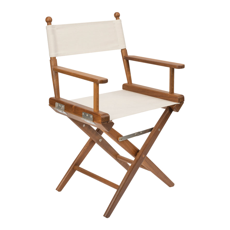 Premium Grade Teak Folding Directors Chair with Oyster Sunbrella® Fabric Seat Slings