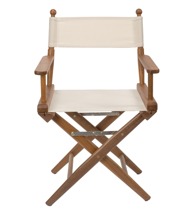 Premium Grade Teak Folding Directors Chair with Oyster Sunbrella® Fabric Seat Slings