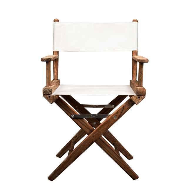 Premium Grade Teak Folding Directors Chair with White Sunbrella® Fabric Seat Slings