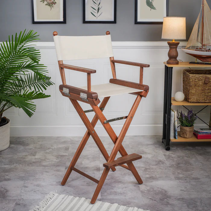 Premium Grade Teak Folding Captains Chair with Oyster Sunbrella® Fabric Seat Slings