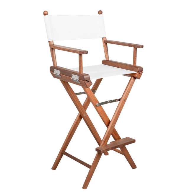 Premium Grade Teak Folding Captains Chair with White Sunbrella® Fabric Seat Slings