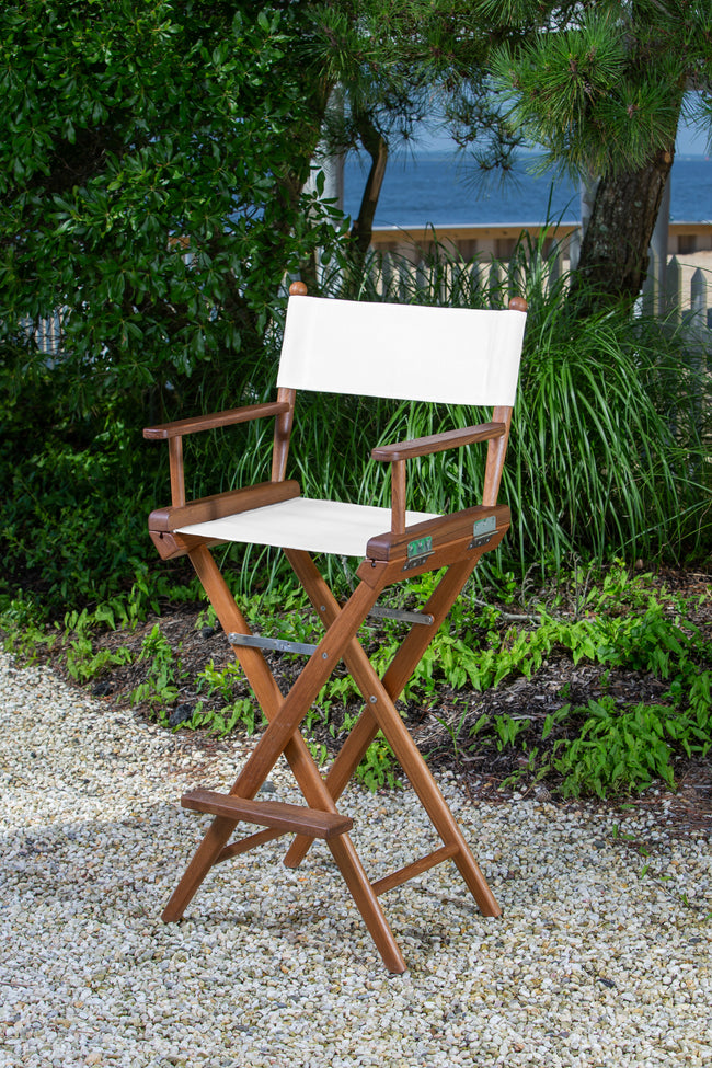 Premium Grade Teak Folding Captains Chair with White Sunbrella® Fabric Seat Slings