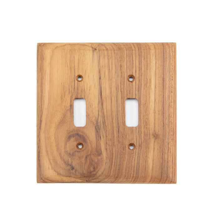 4-15/16" x 5" Premium Grade Teak 2 Toggle Switch Cover/ Plate