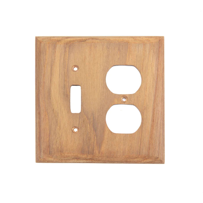 4-15/16" x 5" Premium Grade Teak Toggle Switch Duplex Receptacle Plate