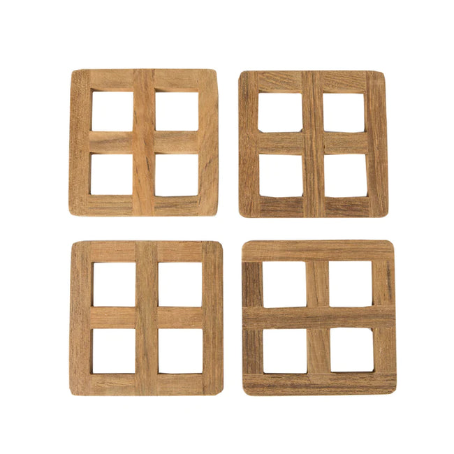 4-Piece Teak Coaster Set