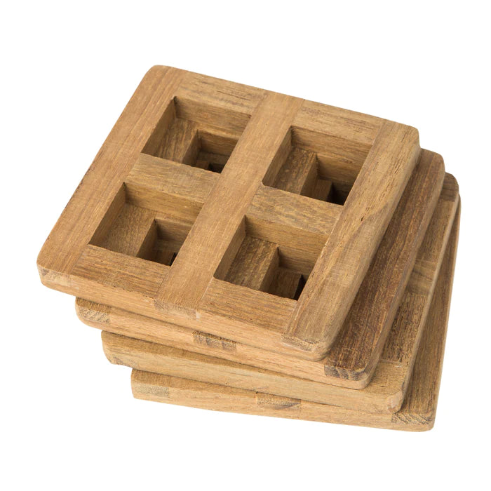3" Premium Grade Teak 4-Piece Coaster Set