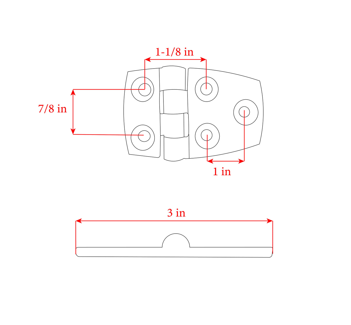 1-1/2" x 3" 316 Stainless Steel Shortside Door Hinge