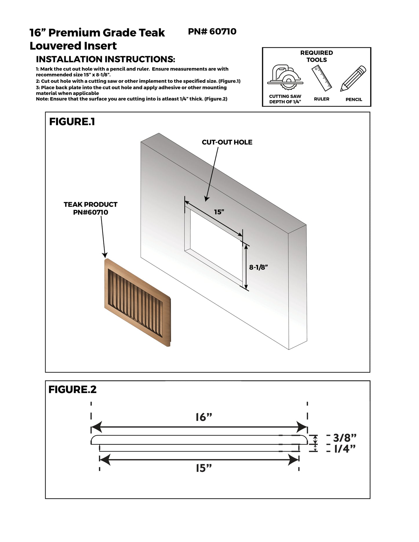 16" Premium Grade Teak Louvered Insert
