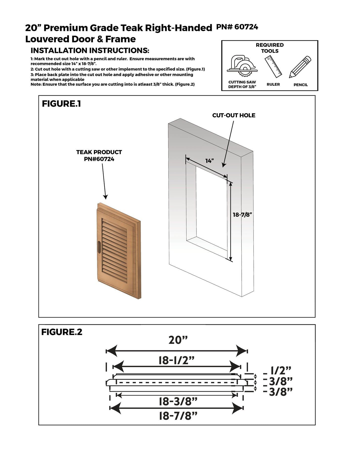 20" Premium Grade Teak Right-Handed Louvered Door & Frame