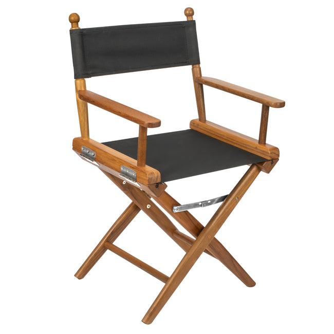 Premium Grade Teak Folding Newport Directors Chair with Black Sunbrella® Fabric Seat Slings