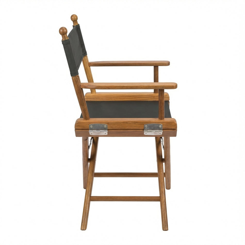 Premium Grade Teak Folding Newport Directors Chair with Black Sunbrella® Fabric Seat Slings
