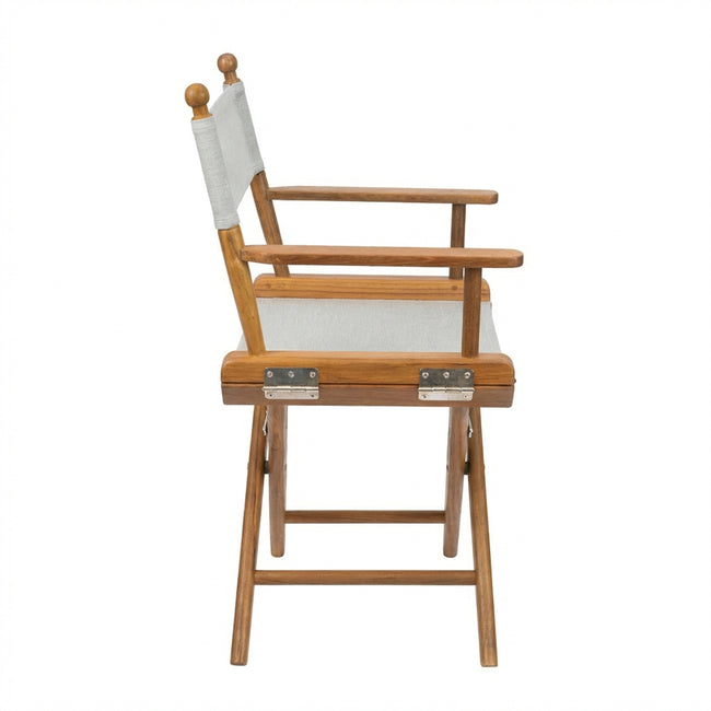 Premium Grade Teak Folding Newport Directors Chair with Grey Sunbrella® Fabric Seat Slings