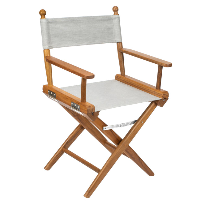 Premium Grade Teak Folding Newport Directors Chair with Grey Sunbrella® Fabric Seat Slings