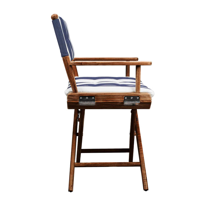 Oiled Finish Director's Chair with Navy/White Cushions