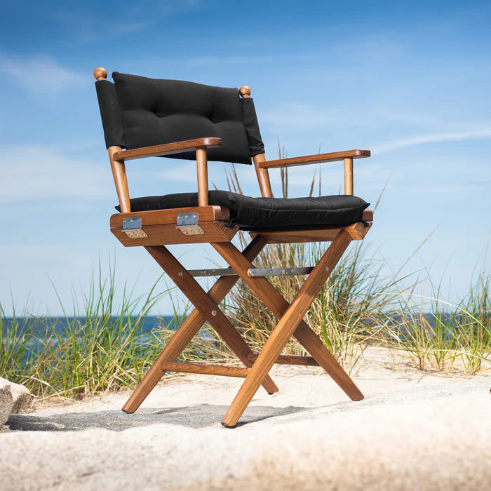 Oiled Finish Director's Chair with Black Cushions