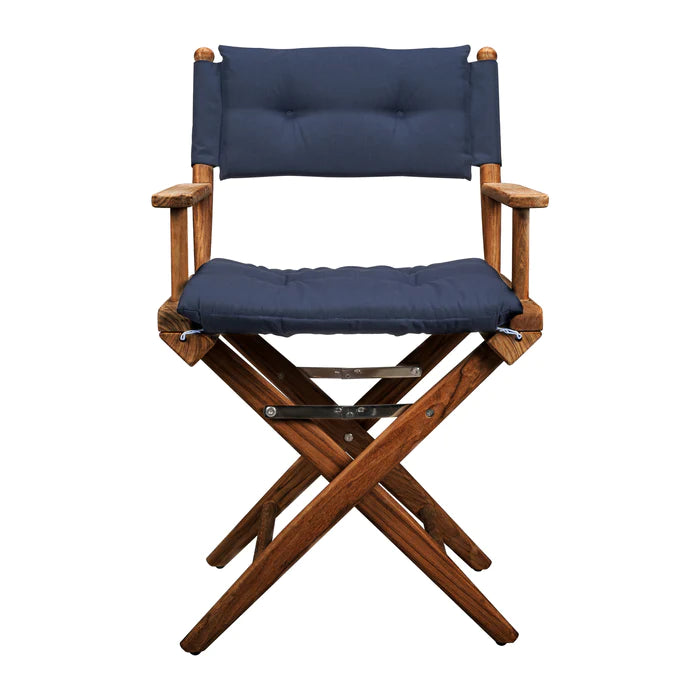 Oiled Finish Director's Chair with Navy Cushions Whitecap Marine Hardware