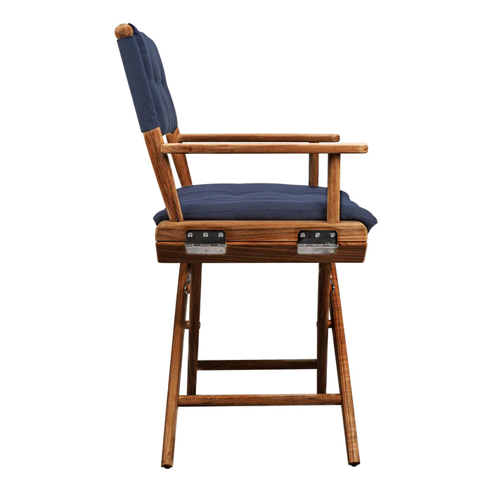 Oiled Finish Director's Chair with Navy Cushions