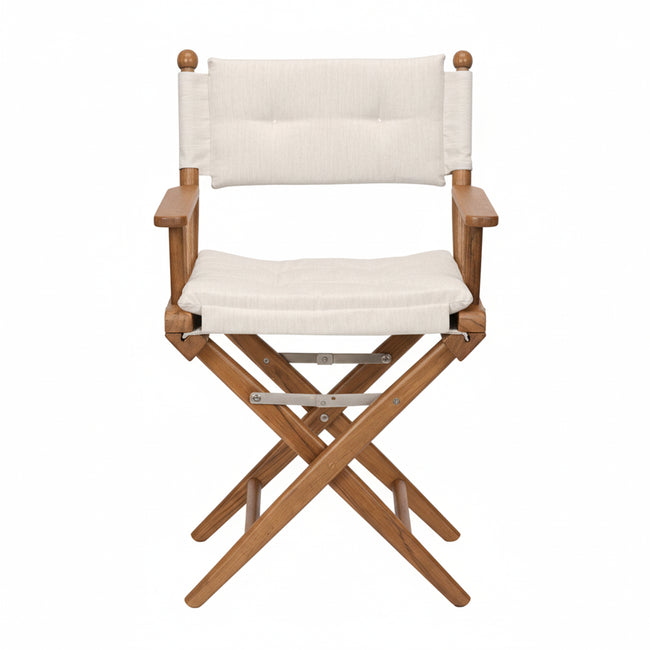 Premium Grade Teak Newport Folding Director's Chair with Oyster Sunbrella® Fabric Seat Cushions