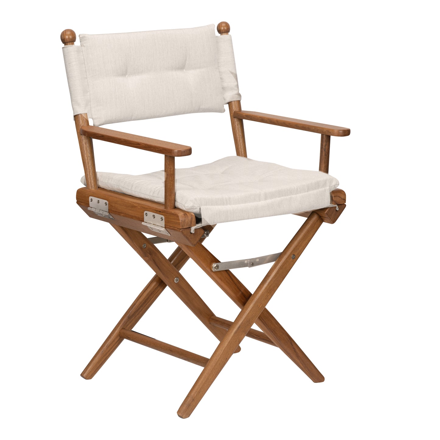 Premium Grade Teak Newport Folding Director's Chair with Oyster Sunbrella® Fabric Seat Cushions
