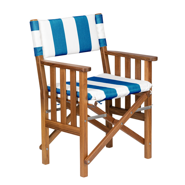 Premium Grade Teak Folding Hemmingway Director's Chair with Cabana Regatta Sunbrella® Fabric Seat Cushions