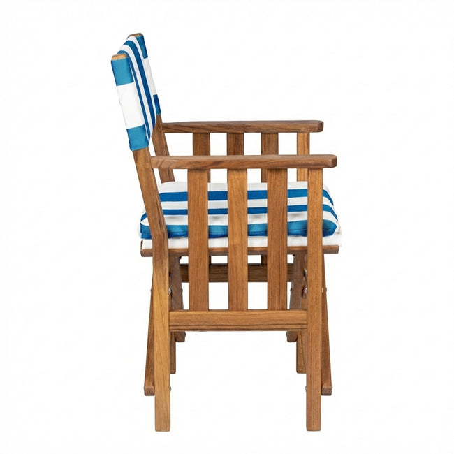 Premium Grade Teak Folding Hemmingway Director's Chair with Cabana Regatta Sunbrella® Fabric Seat Cushions